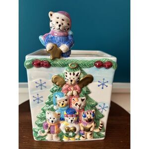 Vintage Holiday Cat Ceramic Gift Box/Bag with Handle